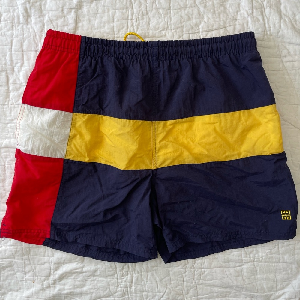 Givenchy Navy, Yellow & Red Colorblock Swim Trunks